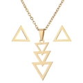 Minimalist gold stainless steel geometric hollow triangle necklace and earrings jewelry set - Gold