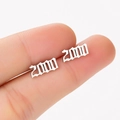 Silver vintage 2000 year number stud earrings for women in a minimalist metal style - 2000 Silver