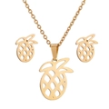 Three-piece gold hollow pineapple jewelry set with necklace and stud earrings - Gold