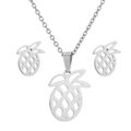 Minimalist hollow pineapple jewelry set with silver pendant necklace and stud earrings - Silver