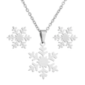 Detaillierte Ansicht des silbernen Schneeflocken-Schmucksets mit Halskette und Ohrsteckern - 065 Stil - Stahlfarbe