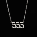 Detail of silver stainless steel pendant featuring number 555 on a minimalist chain - 555 Steel