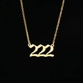 Detailed close-up of gold 222 angel number pendant on a fine stainless steel chain - 222 Gold
