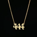 Detailed close-up of golden number 444 pendant with polished stainless steel finish - 444 Gold