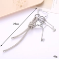 Sparkling rhinestone chain keychain featuring heart mirror charm and knots on silver metal - Silver Key Pendant