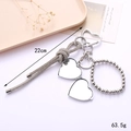 Silver rhinestone keychain with heart mirror pendant and braided diamond rope, 22cm length - Silver Heart Mirror Pendant