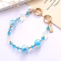 Colorful heart beaded charm strap with blue pearls and gold spring rings - Mermaid Flower Beaded Handle Chain (With Pearl) / Blue