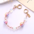 Colorful beaded heart strap with gold hardware for phone case or keychain decoration - Mermaid Flower Beaded Handle Chain (With Pearl) / Pink