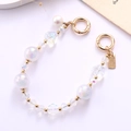 Close-up of heart beaded chain with golden spring ring clasps and pearl charm detail - Mermaid Flower Beaded Handle Chain (With Pearl) / White