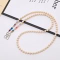 Crossbody phone strap with light wood beads and multi-colored gradient glass accents - Rainbow Bead Natural Stone