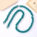 Detail of emerald green acrylic chain strap with silver metal rings for handbags - Crossbody Chain / Lake Green