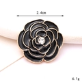 Detail view of black enamel camellia flower charm with 2.4cm diameter measurement - Rhinestone Camellia Flower