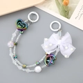 Crystal beaded charm strap with white tulle bow and colorful heart pendants for bags - Hand Chain / White