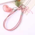 Pink heart leather keychain with woven rope and bow pendant for bags and phones - Pink (K4562)