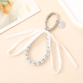 Silberne Perlen-Schlüsselanhänger mit weißer Schleife und Karabiner für Taschen - Weiße Schleife Perlen Schlüsselanhänger (K4595)