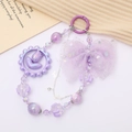 Ciondolo tulipano in acrilico viola con grande fiocco in rete e perle per borse - Fiocco Fiore Doppia Catena (K4451) / Viola