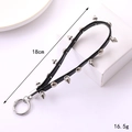 Punk style black leather keychain with silver rivets and metal spring buckle for bags - Rivet Leather Rope Style (K4647) / Black