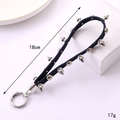 Punk style rivet denim hand strap with silver metal spring clip for phone and keys - Rivet Style (K4648) / Navy Blue