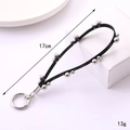 Punk style black leather strap keychain with silver rivets and spring ring clasp, 17cm long - Round Bead Leather Rope Style (K4649) / Black