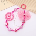 Dettaglio del ciondolo a tulipano rosa in acrilico con fiocco e catena a farfalla argentata - Fiocco Fiore Doppia Catena (K4452) / Rosa Rosso