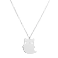 Niedliche silberne Katzengeist-Halskette mit hohläugigem Anhänger an feiner Metallkette - Geisterkatze (346 Silber)