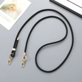 Adjustable black braided leather phone lanyard with golden lobster clasps for crossbody use - Black