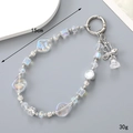 Iridescent crystal beaded keychain with silver floral charms and wrist strap for bags - Multicolor Rose Rhinestone Bead (K4731)