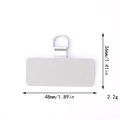 Detailed view of silver stainless steel phone lanyard pad with rotating D-ring and dimensions - Square D-Buckle (D3054)