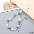 Ciondolo per cellulare con perline a stella blu e perle effetto crackle, lungo 20 cm - Blu Bianco Stella di Perle (K4755)
