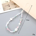 Laccetto per telefono in perle pastello con fiocco argento e cuore, lunghezza 19 cm - Rosa Verde Crepato Colorato (K4756)