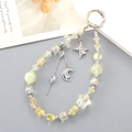 Star and moon beaded phone wrist strap with yellow crystal stones and silver charms - Yellow
