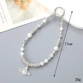 Portachiavi con ciondolo a forma di pianeta, perle bianche e cristalli, lunghezza 17cm donna - Ciondolo Saturno Perla Anello Strass (K4742)