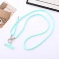 Adjustable mint green braided mobile phone lanyard with rhinestone ring and tether tab - Lake Blue