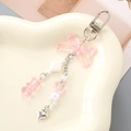 Portachiavi con orsetto in resina rosa, cuore e fiocco su vassoio in ceramica - Rosa