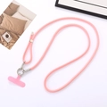 Close-up of pink nylon crossbody phone lanyard with rhinestone studded silver metal buckle - Pink