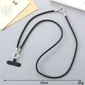 Detail of black woven PU leather phone lanyard with engraved metal ring and 65cm length - Long Style (65CM) / Black Braided Crossbody Style(K4768)