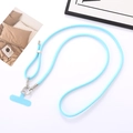 Adjustable light blue nylon phone lanyard with sparkling rhinestone ring and connector - Sky Blue