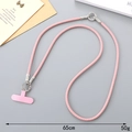 Detail of pink woven leather phone strap with rhinestone metal ring and 65cm length - Long Style (65CM) / Pink Braided Crossbody Style(K4769)