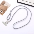 Braided grey adjustable crossbody phone lanyard with silver metal ring and diamond accent - Gray