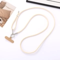 Detail of cream nylon crossbody phone strap with rhinestone ring and brown suede patch - Beige Apricot