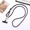 Detail of black nylon phone lanyard with sparkling rhinestone ring and metal clip - Black