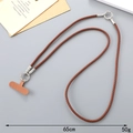 Detailed view of brown braided PU leather phone strap with silver ring buckle, length 65cm - Coffee Braided Crossbody Style(K4772)