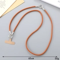 Detail of 65cm orange braided PU leather phone lanyard with silver spring metal clasps - Brown Braided Crossbody Style(K4773)