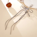 Modern silver bead keychain charm with elegant grey silk ribbon bow and metal lobster clasp - Gray