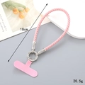 Pink braided leather phone strap with sparkling rhinestone ring and mounting pad - Pink Braided Wrist Strap Style(K4782)