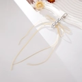 Silver bead ribbon bow charm accessory for bags and phones with metallic finish - Pale Yellow