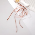 Elegant dark brown ribbon bow keychain with polished silver beads and lobster clasp hardware - Brown