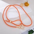 Adjustable bright orange braided leather phone lanyard with shiny gold lobster clasps - Orange