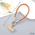 Detail of orange braided PU leather phone strap with sparkling rhinestone ring and metal clip - Khaki Braided Wrist Strap Style(K4787)