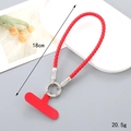 Detail view of red braided leather phone strap with silver rhinestone metal buckle - Red Braided Wrist Strap Style(K4781)